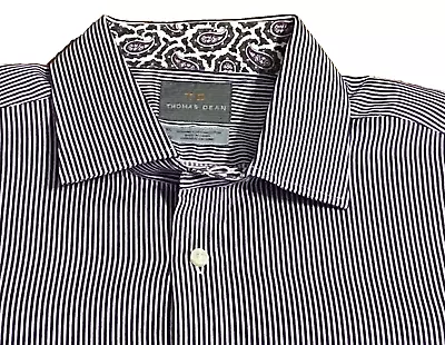 Mens XL Long Sleeve Shirt TD Thomas Dean Purple Striped Dress Shirt Flip Cuff • $19.75