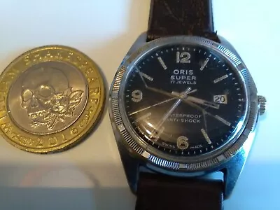 WATCH 1960s ORIS SUPER GENTS MILITARY BLACK DIAL WRISTWATCH For SPARES REPAIRS • £44.99