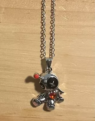 Voodoo Doll Pendant Necklace Goth Witchcraft Halloween Silver Red Pin Heart Gem • $5.99