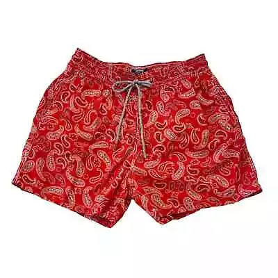 Vilebrequin Moorea Swim Trunks Mens XL Red Paisley Bandana Paisley Print Shorts  • $55