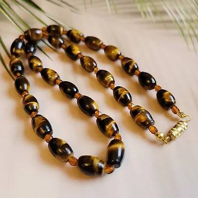 Necklace 19'' Brown Tone Czech Beads VINTAGE WOMEN'S JEWELRY ART DECO STYLE • $38.50