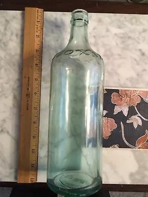 VINTAGE LARGE MOXIE GLASS SODA BOTTLE CLEAR WITH BLUE TINT Maine Massachusetts • $12.95