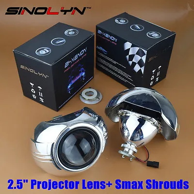 Mini HID 2.5  Bi-Xenon Projector Lens Kit W/ Smax Shrouds Car Headlight Retrofit • $45.99