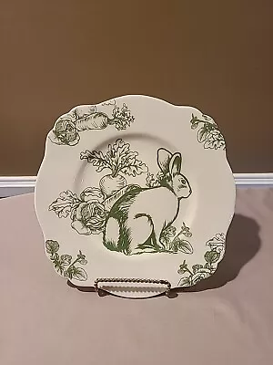 Bunny Toile By J. Willfred 9 3/8  Rabbit Plate Green White AS IS • $10