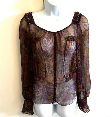 Blumarine Vintage Silk Paisley Top With Bead Trim • $75