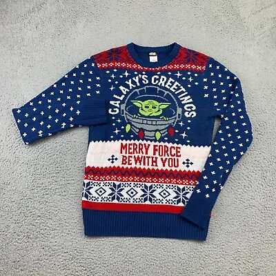 $24.96 • Buy Star Wars Sweater Mens Medium Red Blue Christmas Baby Yoda Holiday Knit Pullover