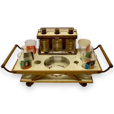 Vintage Mid Century Modern Tabletop Rolling Bar Cart - Sexy Women On Glasses • $114.99