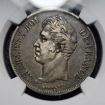 Silver 1827 B Rouen France 5 Francs | NGC XF40 • $157.05