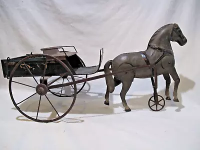 Antique Mason & Parker Metal Horse With Articulated Legs Milk Cart 24  Long • $495