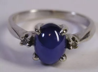 Vintage 14K White Gold & Diamond Lindy Star Blue Sapphire Ring Size 4 • $129