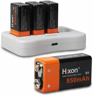 Hixon 9V Rechargeable Batteies 9V Lithium Batteries With 9V Battery Charger 4Pcs • £33.22