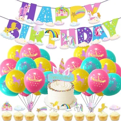 $22.99 • Buy Unicorn Happy Birthday Banner Balloon Party Set AU STOCK