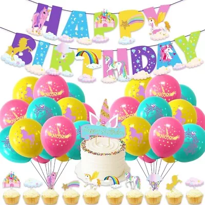 Unicorn Happy Birthday Banner Balloon Party Set AU STOCK • $23.49