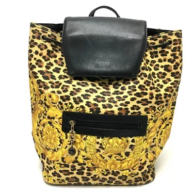 VERSACE Vintage Leopard Backpack-Bag PVC X Leather Yellow X Black • $484