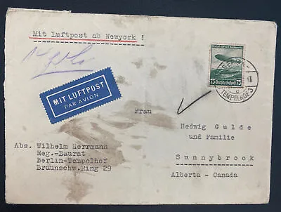 1936 Berlin Germany Airmail Cover To Sunnybrook Canada Via New York • $68