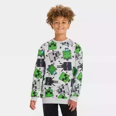 Boys' Minecraft Fleece Crewneck Sweatshirt - Light Gray XL • $13.50