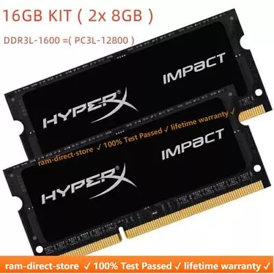 Kingston HyperX Impact DDR3L 1600MHz 16GB (2x 8GB) PC3L-12800S Laptop Memory RAM • $41.91