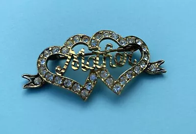 Vintage .925 Sterling Silver Gold Plated  Mother  Love Hearts Mizpah Brooch • £15