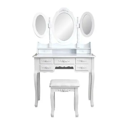 Foldable 3 Mirrors With 7 Drawers Dressing Table White • $199.80