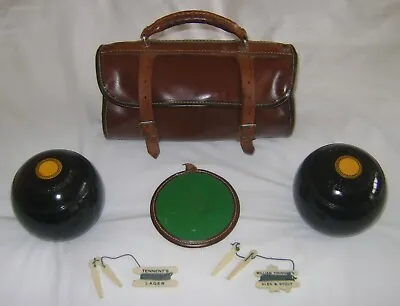 Vintage Bowling Balls In Leather Bag + Measures • £45