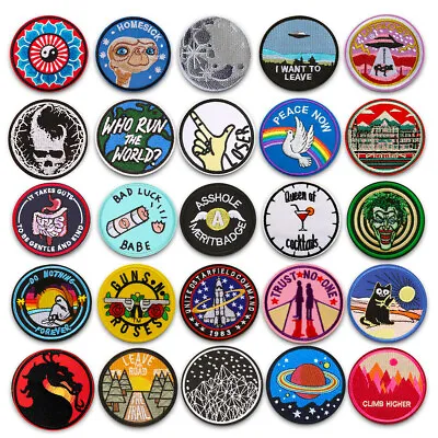 Circle Patch Embroidered Sew On Iron On Badge Fabric Craft Transfer Cap Sticker • £3.11