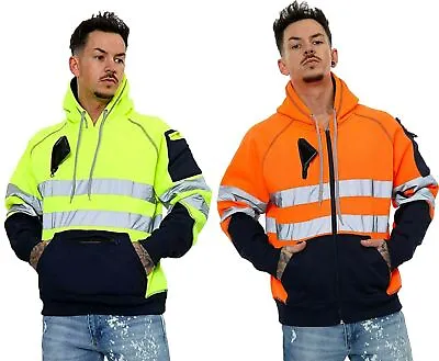 £19.99 • Buy Hi Viz Vis High Visibility Jacket Hoodie Work 3 Zip SweatShirt Hooded Fleece Top