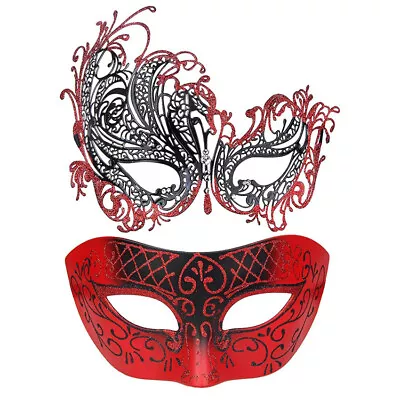 SN-F2-3 Luxury Couples Mysterious Black Red Venetian Masquerade Masks • $20.85
