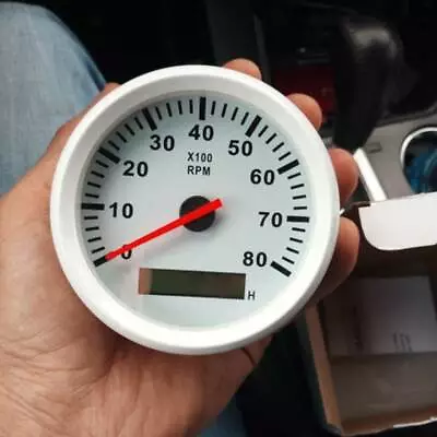 85mm Marine Tachometer 0~8000RPM Car Boat Yacht Outboard Engine LCD Gauge White  • $25.44