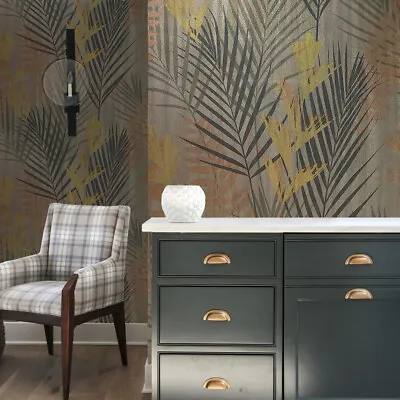 Textured Wallpaper Roll Bronze Metallic Modern Floral Tropical Palm Leaves Trees • $3.82