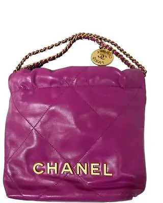 CHANEL 22 Quilted Small Mini Handbag Shiny Calfskin Purple Gold Hardware New • $4795