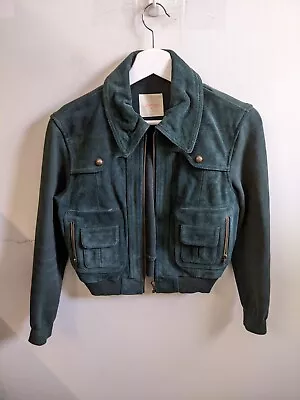 Gorman Leather Jacket Womens Size 10 Green Full Zip Cropped Heavyweight • $80