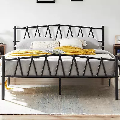 VECELO Full Size Bed Frame With Headboard Matress Foundation With Heavy Duty Sl • $89.98