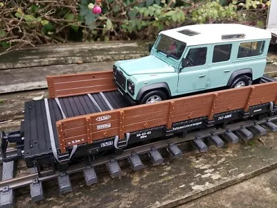 NEW GREEN G SCALE FLATBED 1:24 DIE-CAST LAND ROVER 2 RAILWAY 45mm GAUGE TRAIN • £42.95