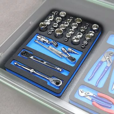 Tool Drawer Organizer 15x10 Socket Holder Insert Blue Black Foam Tray Holds 30 • $22.98