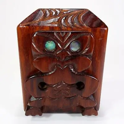 Vintage Maori Tiki Money Box Coin Bank - Carved Wooden Tribal Art New Zealand NZ • $45.04