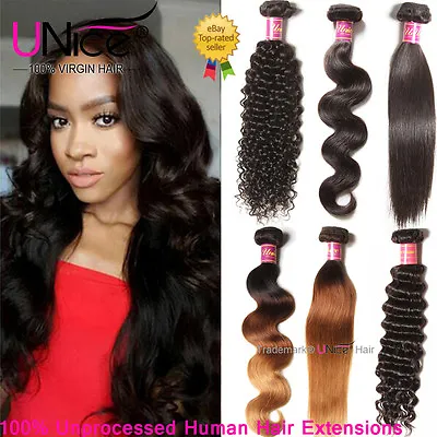 Peruvian Body Wave Human Hair 1/3Bundles UNice Curly Straight Hair Extensions US • $204.66