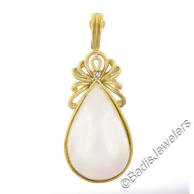 14K Yellow Gold Pear Cut Mabe Pearl W/ Diamond Large Floral Enhancer Pendant • $479.20