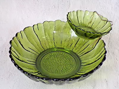 Vintage Green (Avocado) Anchor Hocking Chip & Dip Set • $38.11