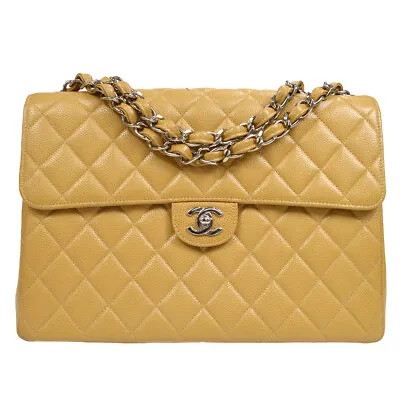 CHANEL Classic Flap Jumbo Double Chain Shoulder Bag Beige Caviar 85614 • $5000