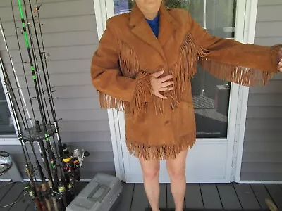Vintage Pioneer Wear Western Hippie Fringe Suede Leather Jacket Mens Size 42L • $150