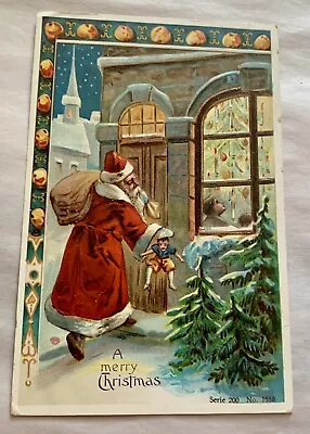 Christmas Postcard - Santa Claus In Red  Doll  Looks In Window  Vintage • $10