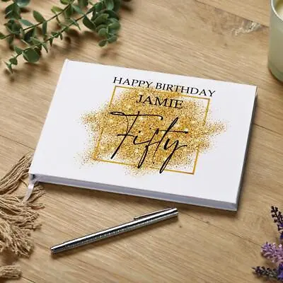 Personalised 50th Birthday Gift Guest Book Gold Sparkles Design GB-176 • £15.99
