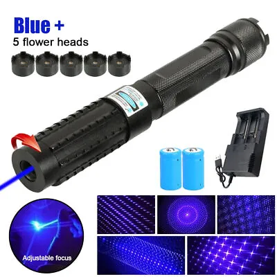 5 Watt  Blue Burning Laser Pointer SOS Visible Beam Dot Light & 5 Caps • $52.99