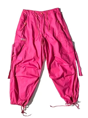 Vintage New UFO Hot Pink Fuchsia Cargo Parachute Pants Sz M Rave Wide Leg Skater • $199