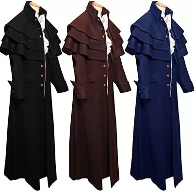 Men's Cloak Costum Victorian Style Jackets Long Trench Cape Medieval Frock Coat • £32.99