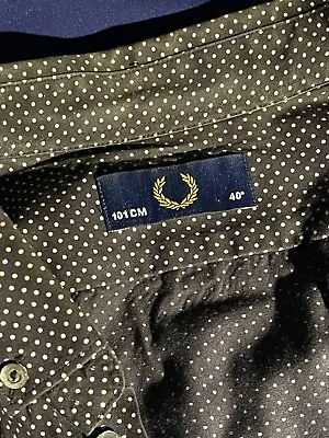 $9.99 • Buy Fred Perry Button Shirt Men Size M 40 Dark Blue Black Polka Dot Long Sleeve MOD!