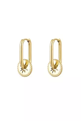 14ct Gold-Plated Oval Hoop Earrings With Star Coin Charm • £13.99