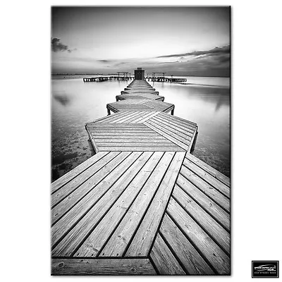 Sunset Seascape Wooden Jetty   BOX FRAMED CANVAS ART Picture HDR 280gsm • £19.99
