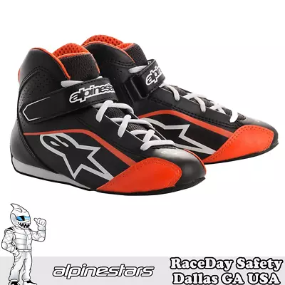 Alpinestars Tech-1 KS Youth Kart Race Shoes Black/White/Orange Flo 2712518-1241 • $99.95