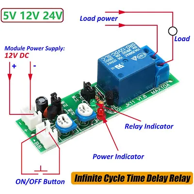 Infinite Cycle Delay Timing Timer Relay ON OFF Switch Loop Module DC 5V 12V 24V • £2.53